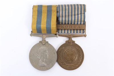 Lot 565 - Korean War Medal Pair comprising Korean War Medal named to 22215532 SGT. J.S. BELL. R.A.E.C., together with a United Nations Korea Medal (Mounted on bar)