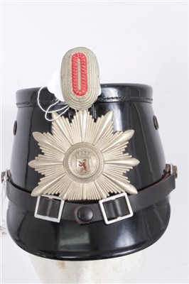 Lot 575 - Post War German Berlin Police Shako, with leather head band by Friedrich Becker & Co. K.G. Berlin