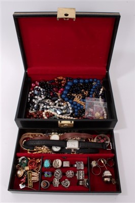 Lot 3263 - Jewellery box containing quantity of silver rings, wristwatches and other costume jewellery