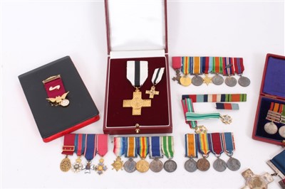 Lot 600 - Group of five various miniature medal groups, together with a silver league of mercy medal and coins