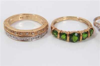 Lot 3296 - Five gold (9ct) gem set dress rings