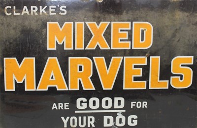 Lot 3605 - Rectangular enamel advertising sign 'Clarke's Mixed Marvels are good for your dog'