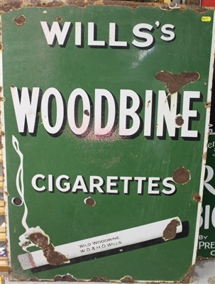 Lot 3608 - Rectangular enamel advertising sign 'Wills's Woodbine Cigarettes'