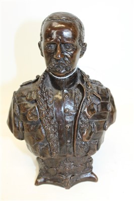 Lot 3612 - Bronze bust of a military gentleman, pair of brass military figures and standing soldier figure