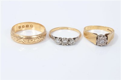 Lot 3315 - Gold (18ct) wedding ring and two gold (18ct) diamond rings (3)