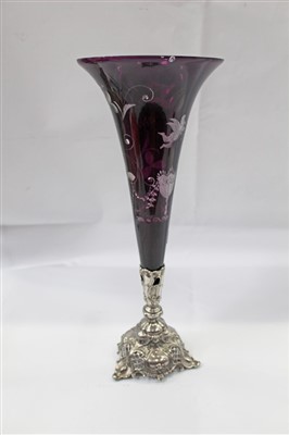 Lot 2151 - Late 19th Century Silver plated epergne / centre piece with bohemian overlaid glass