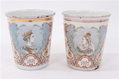 Lot 957 - Two Victorian enamel beakers 1835 and 1857