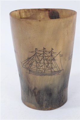 Lot 958 - Antique horn beaker and a scrimshaw knife (2)