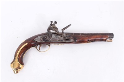 Lot 903 - 19th Century Continental Flintlock Officers' Pistol with brass and steel ramrod, walnut stock with brass furniture, 32cm in length