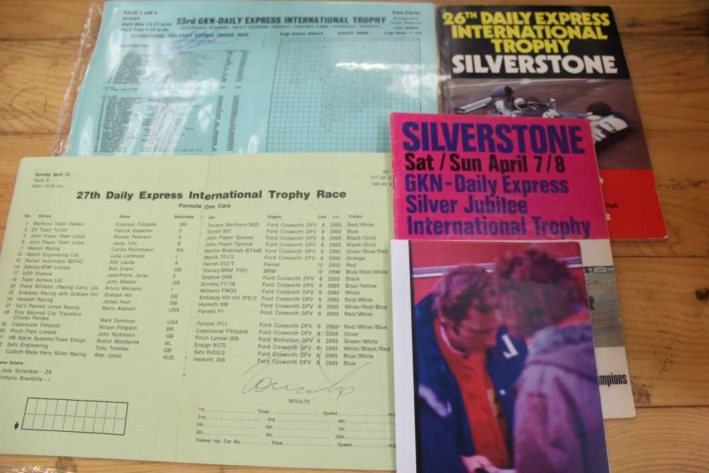 Lot 2962 - John Surtees and Niki Lauda - two signed 1970s Silverstone racing programmes