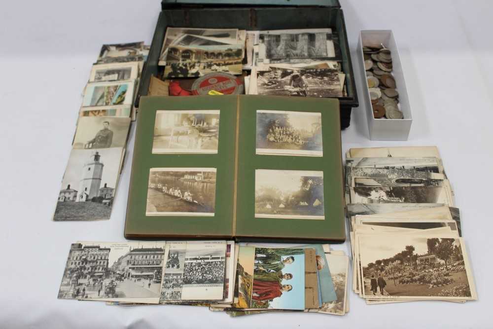 Lot 2471 - Postcards and 1st World War photograph album and coins