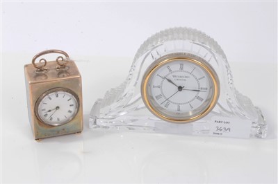 Lot 3639 - Silver miniature carriage clock plus Waterford crystal clock