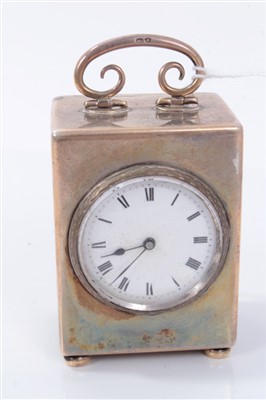 Lot 3639 - Silver miniature carriage clock plus Waterford crystal clock