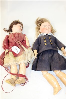 Lot 2813 - Dolls - Armand Marseille Bisque head marked 390 A 1 1/2 M. Brown sleeping eyes, open mouth top four teeth showing. Ball joined limb. Possibly original clothing. Similar marked 390 A 8 M. Dressed...