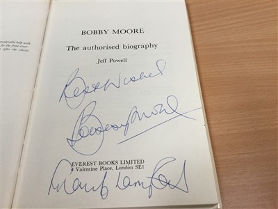 Lot 2474 - Autographs - Book Bobby Moore authorised biography by Jeff Powell.  Signed Bobby Moore, George Best, Frank Lampard, Tommy Trinder etc.