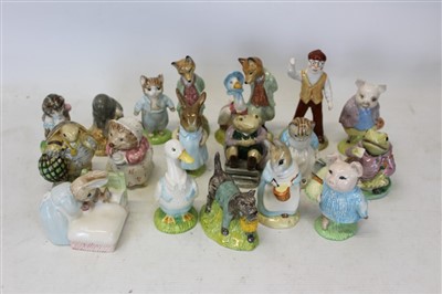 Lot 2137 - Eighteen Royal Albert Beatrix Potter figures - Jemima Puddleduck with Foxy Whiskered Gentleman, Mr Jackson, Mr McGregor,  Foxy Whiskered Gentleman, Mr Alderman Ptolemy, Mrs Flopsy Bunny, Ribby and...