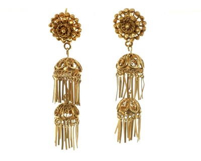 Lot 501 - Pair of Indian yellow metal earrings