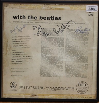 Lot 2481 - Autograph Beatles signed on reverse of record sleeve, all four signatures.