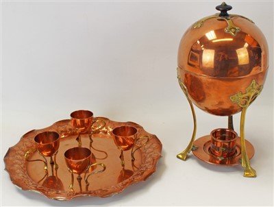 Lot 3670 - Late 19th/early 20th century WMF copper and brass egg coddler.