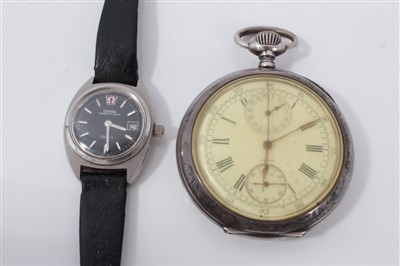 Lot 3338 - Early 20th century gentlemen’s Omega silver chronograph pocket watch together with a lady’s Omega Megaquartz 32KHz Geneve stainless steel wristwatch (2)