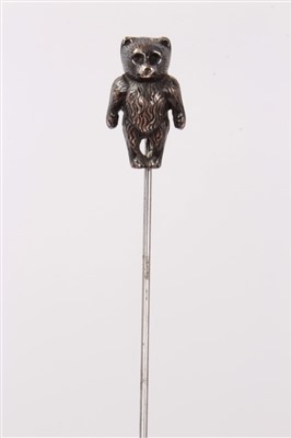 Lot 3372 - Edwardian silver teddy bear hatpin -Chester marks