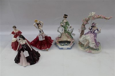 Lot 2142 - Five Royal Worcester figures - The Willow Princess, Summers Dream, Queen Elizabeth The Queen Mother, Charlotte and Gypsy Princess