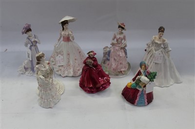 Lot 2143 - Seven Royal Worcester figures - Lady Violet, The Country Diary of an Edwardian Lady, A Dazzling Celebration, Winter, Noel, The Garden Party and Christina
