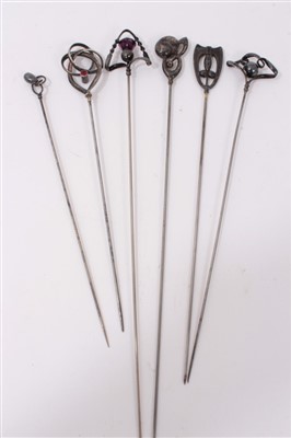 Lot 3375 - Six Edwardian Charles Horner silver hatpins