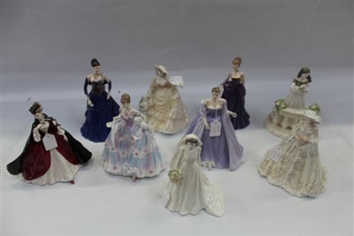 Lot 2144 - Nine Coalport figures - Juliet, A Royal Engagement, Lady Caroline at The Opera, Ella, The Magic of Old Vienna, Louisa, The Queen, The Wicked Lady and Harvest Gold