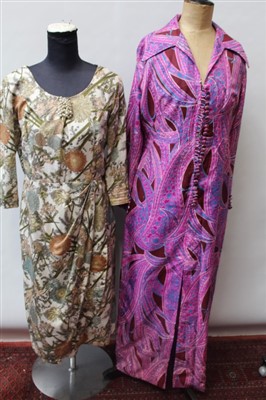 Lot 3105 - 1950s - 70s clothing including day dresses, 1960s 'Down Town' coat, evening tops and gentlemen's dressing gowns etc.