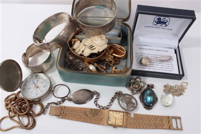 Lot 3363 - Silver napkin hook, silver bangles and costume jewellery and bijouterie