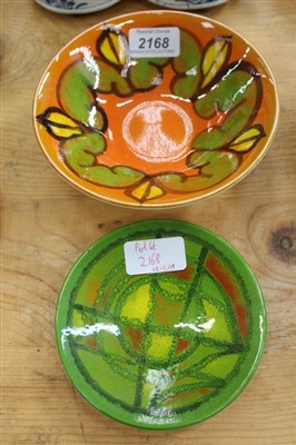 Lot 2168 - Poole Delphis orange, green and yellow ground and one other Poole Delphis green glazed dish (2)