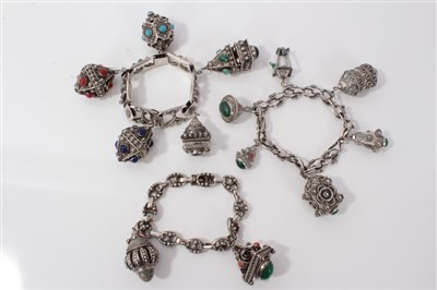 Lot 3353 - Three continental silver (800 standard) charm bracelets