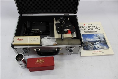 Lot 3691 - Various vintage Leica camera items and accessories comprising MR and MC meters, Leicaflex motor, two projection lenses, Eldia Copiers, various brackets and a Ceyal flash