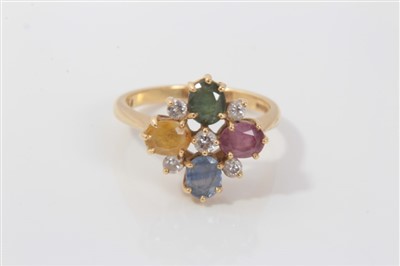 Lot 3356 - 18ct gold diamond and gem-set cluster ring