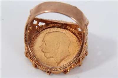 Lot 3382 - 1918 gold full sovereign in 9ct gold ring mount