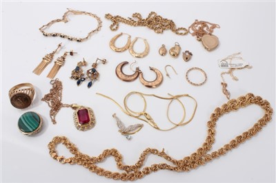 Lot 3392 - 14k gold fancy link necklace, gold earrings, pendants and other yellow metal jewellery