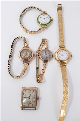 Lot 3394 - Group of mostly Edwardian gold watches to include a 9ct gentlemen's rectangular wristwatch