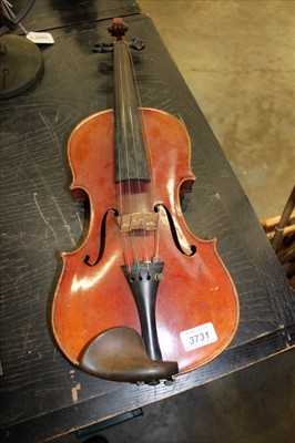 Lot 122 - Antique violin bearing label stating ‘Antonius Stradiurarius Cremonensis Faciebat anno 1725’, length of back including button 37cm