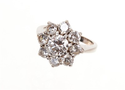 Lot 407 - Diamond cluster ring with a flower head cluster of nine brilliant cut diamonds estimated to weigh approximately 2.00cts, in platinum claw setting on 18ct white gold shank