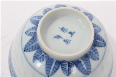 Lot 153 - Good quality antique Chinese pottery opium pipe bowl with dragon and tiger, Greek key border. Chinese porcelain bowl with four character mark