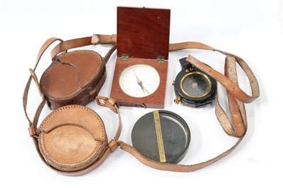 Lot 3757 - First World War period officers compass in original leather case, Watkin’s Clinometer by Hughes & Son Ltd, in original leather case and one other mahogany cased compass (3)