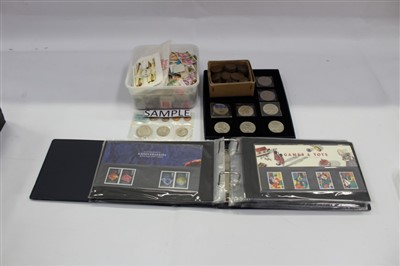 Lot 2512 - Stamps selection of Presentation Packs housed in albums, First Day Covers plus a selection of coins including early pennies and commemorative crowns.