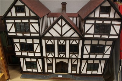 Lot 2871 - Dolls House large Tudor style, unoccupied. Finished in white plaster with wooden beams.