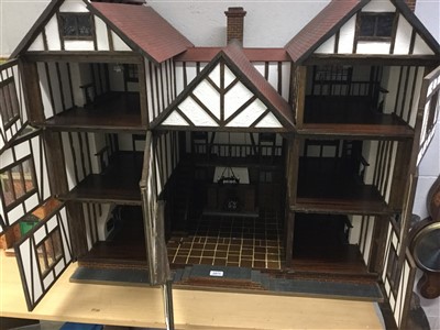 Lot 2871 - Dolls House large Tudor style, unoccupied. Finished in white plaster with wooden beams.