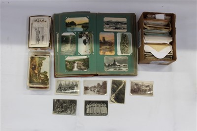 Lot 2536 - Postcards in album and loose including GB topography, greetings, Military real photographic Signallers of the Essex RHA etc, greetings, comic and others plus some photographs.