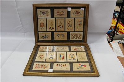 Lot 2537 - W.W. 1  silk postcards including AOG, RGA, RFA, RE and others. Framed and glazed.