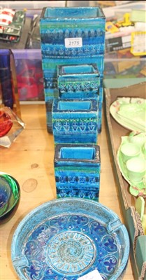 Lot 2175 - Collection of Italian Flavia blue and green glazed art pottery including four vases and a circular bowl (5)