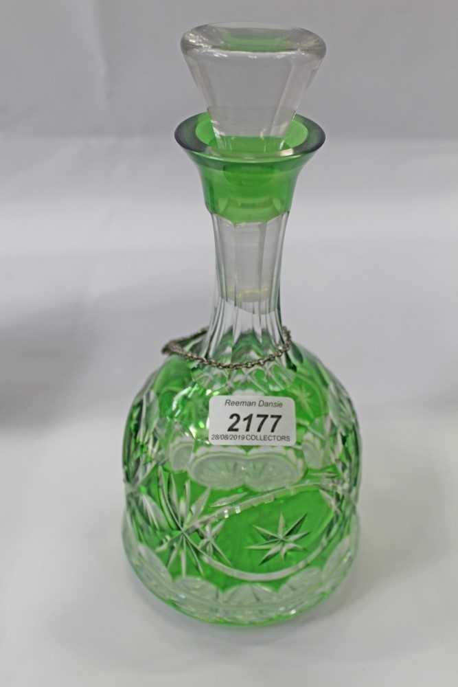 Lot 64 - Bohemian green cut glass decanter and stopper
