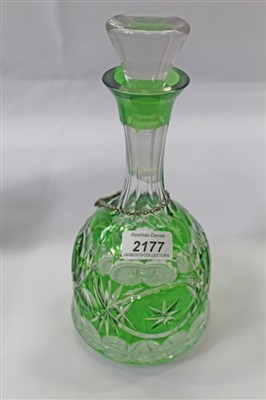 Lot 2177 - Bohemian green cut glass decanter and stopper